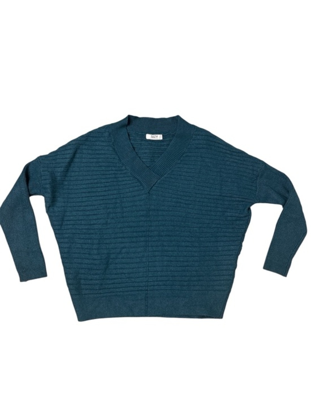 ⭐️ Suzy Shier Teal V-Neck Oversized Drop Stitch Ribbed Sweater - size Small